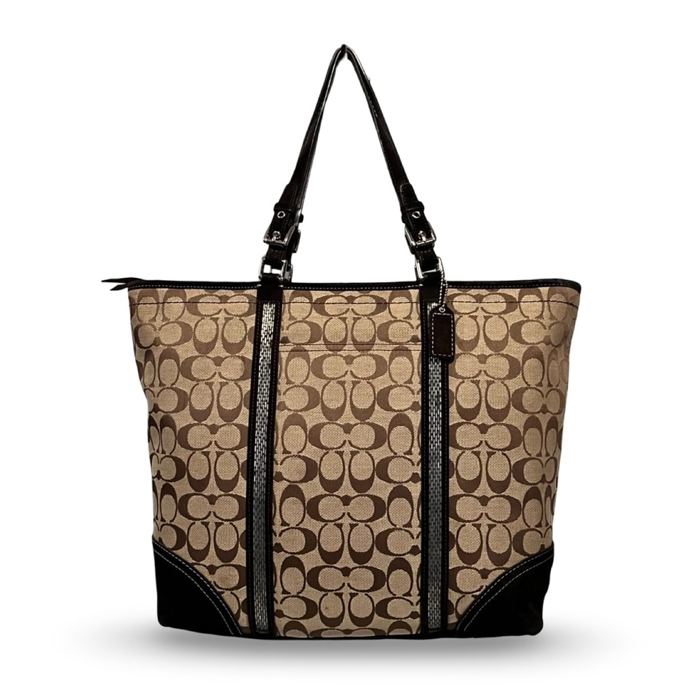 Vintage Coach Large Signature Jacquard & Suede Tote Shoulder Bag